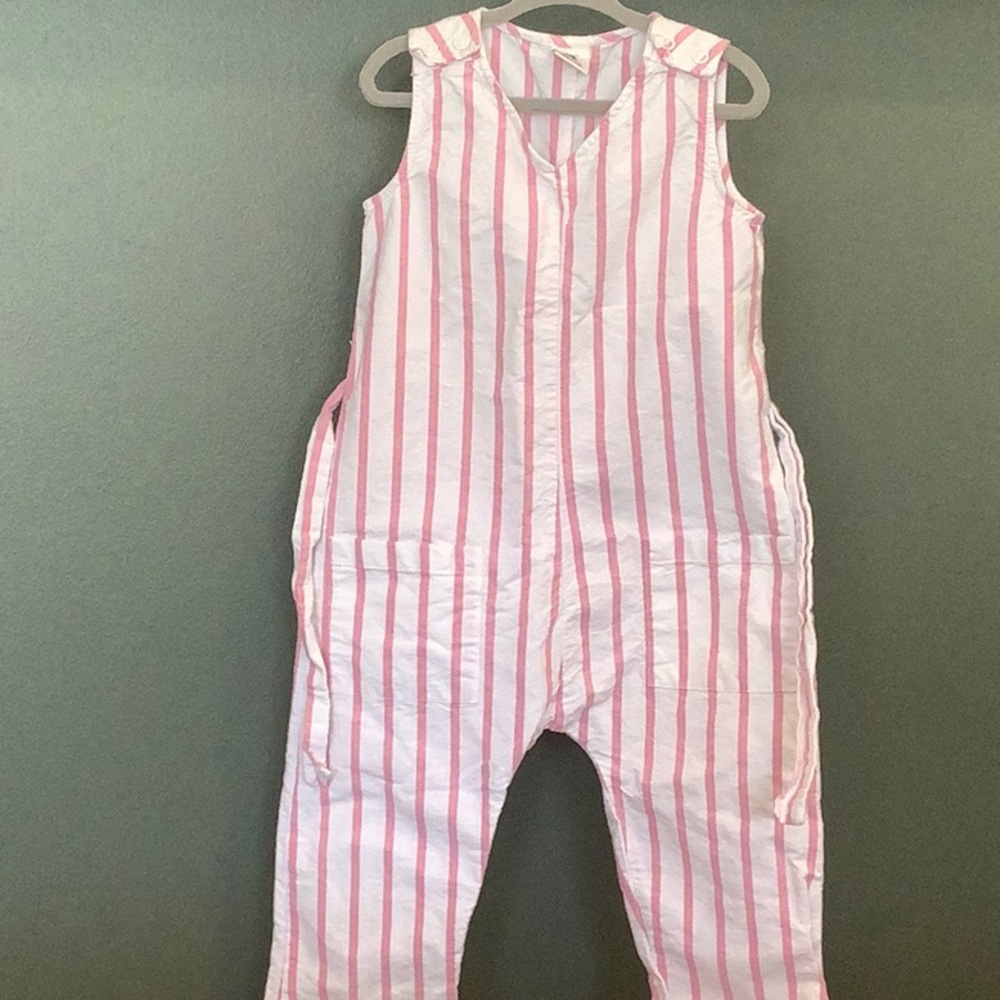 Pink and white striped jumpsuit